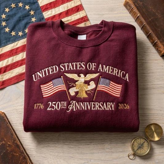 USA 250th Anniversary Patriotic Sweatshirt – Vintage American Flag Embroidered Hoodie Shirt