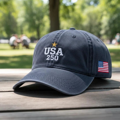 Usa 250 Star Embroidered Wash Dad Hat American Bicentennial Anniversary Cap Patriotic Washed Baseball Hat Gift