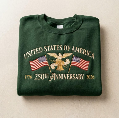 USA 250th Anniversary Patriotic Sweatshirt – Vintage American Flag Embroidered Hoodie Shirt