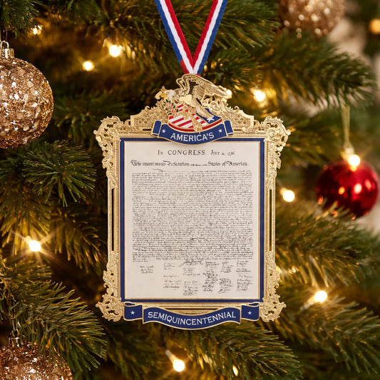 America 250 Commemorative Ornament (2026) – 24K Gold Brass Declaration of Independence Collectible