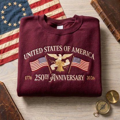 USA 250th Anniversary Patriotic Sweatshirt – Vintage American Flag Embroidered Hoodie Shirt