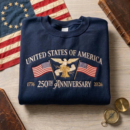 USA 250th Anniversary Patriotic Sweatshirt – Vintage American Flag Embroidered Hoodie Shirt