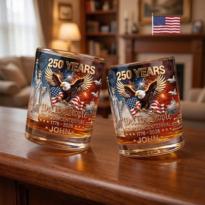 Personalized 250th Anniversary Whiskey Glass – Custom Name Patriotic Gift for Men